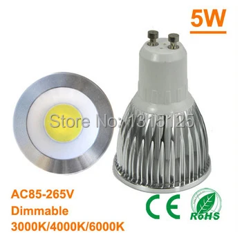 10 шт./лот 5 Вт приглушаемый Светодиодный прожектор высокой мощности COB GU10