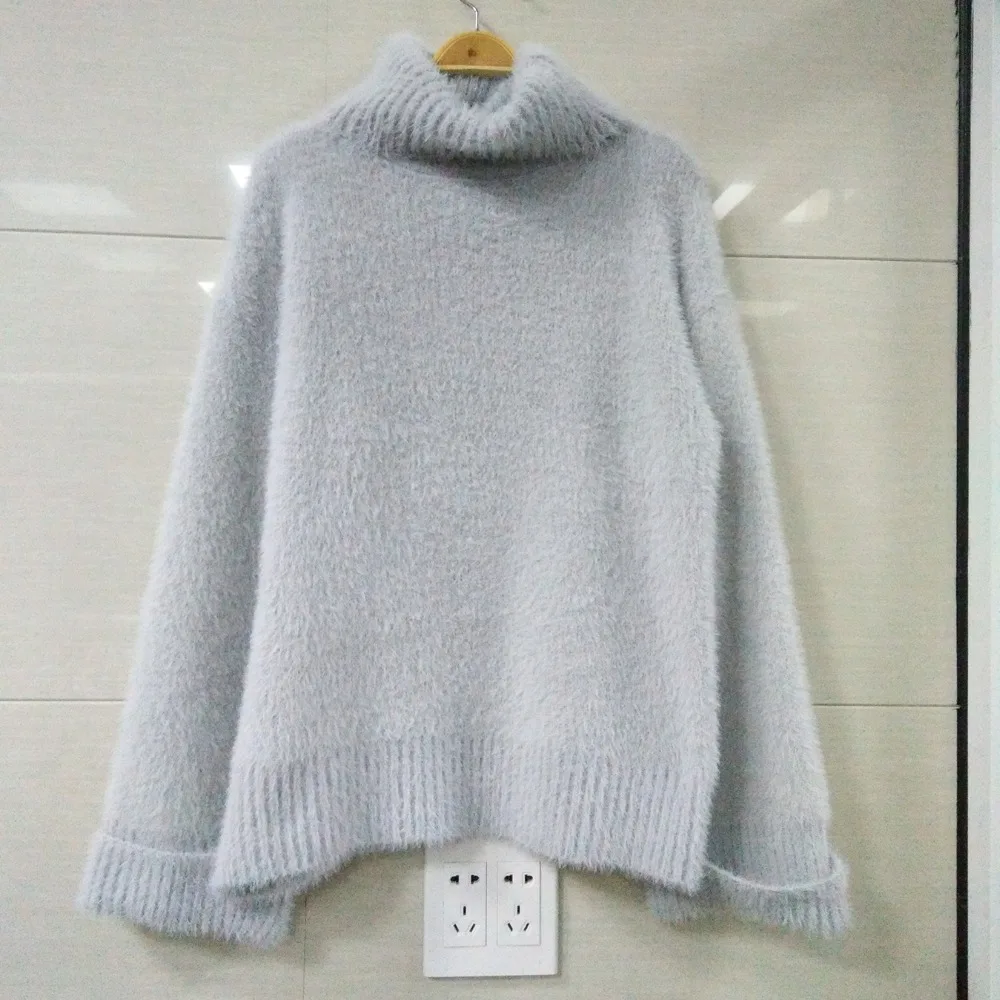 2019 Female Loose Cashmere Knit Sweater Big Sleeves Turtleneck Crop Top Pullover Women Winter Thicken Warm Knitwear Wool | Женская