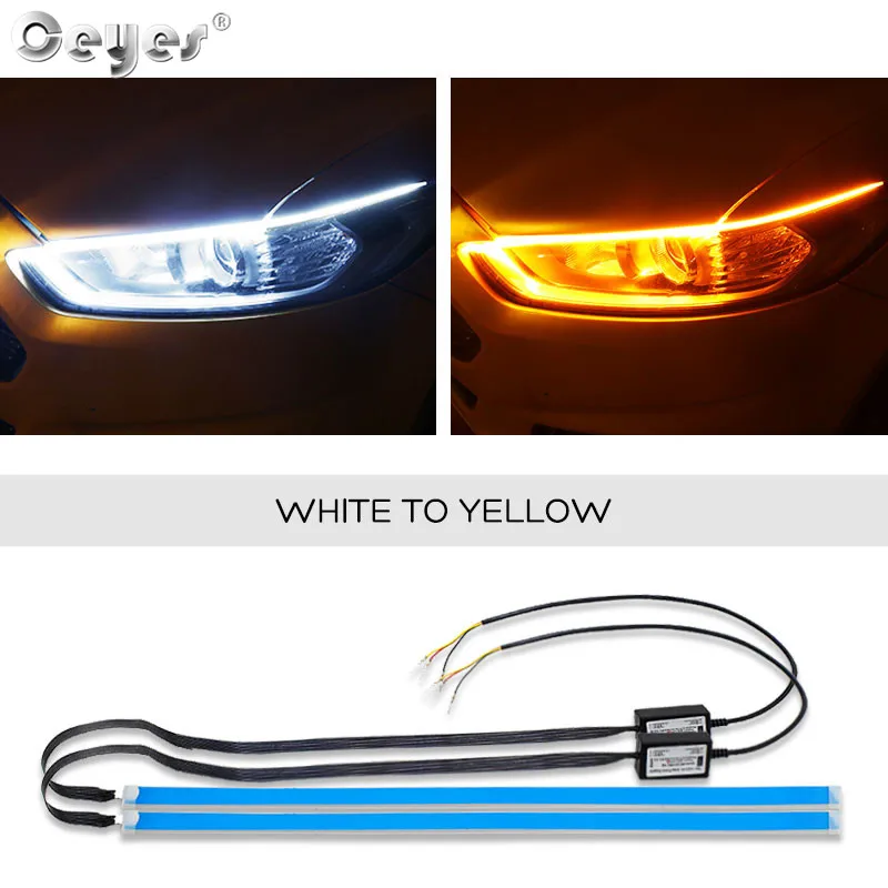 White To Yellow Ceyes автомобильный Стайлинг, 12 В, головной светильник, Дневной светильник, DRL, дневной сигнальный светильник, s полоска, светодиодная, светло-голубая, желтая, для Fiat 500, для Audi A3 - Испускаемый цвет: White To Yellow