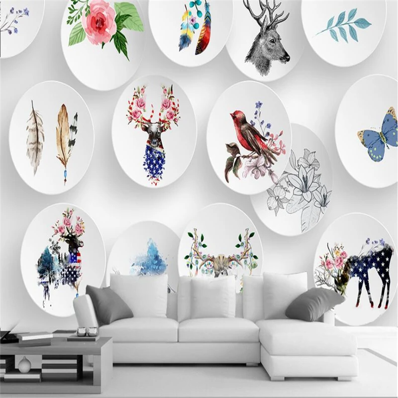 beibehang 3D Stereo Nordic Simple Elk Animals Hand-painted Interior Backdrop Custom-made Large-scale Mural Silk Wallpaper | Обустройство