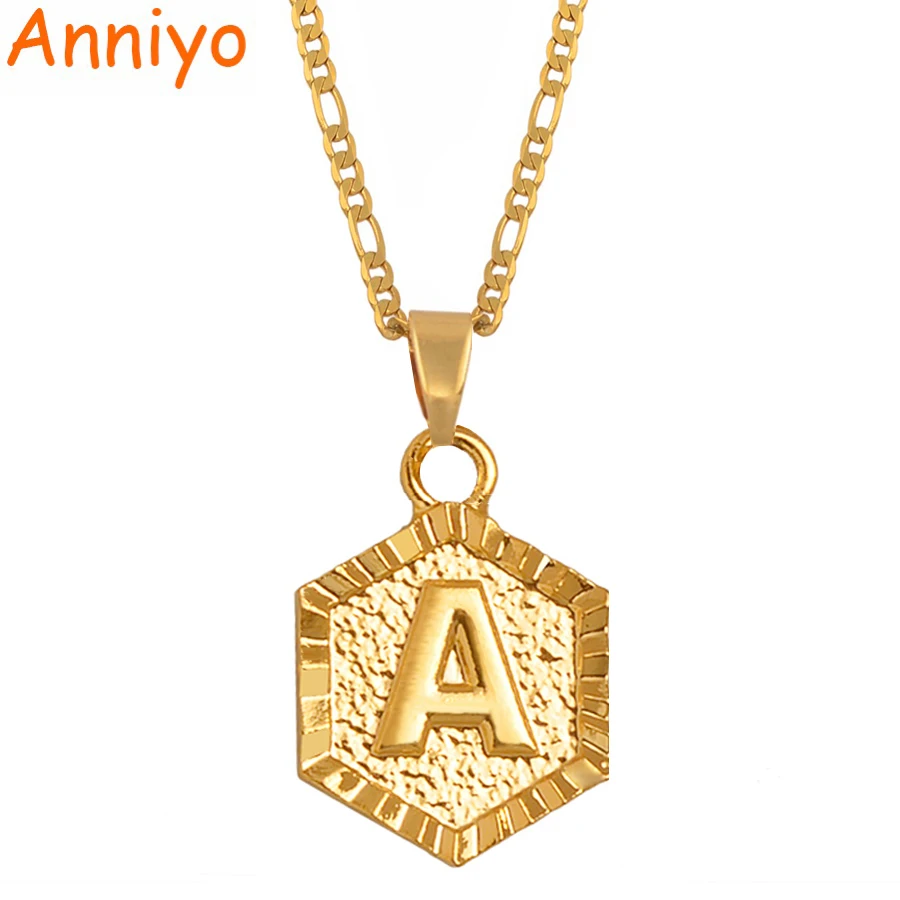 Anniyo A-Z буквенные ожерелья с подвеской-кулоном для женщин мужчин девочек английский начальный Алфавит цепочки золотого цвета Ювелирные изделия Подарки#114006P