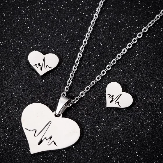 Steel Heart Set Yiustar оригами hello kitty ожерелья из нержавеющей стали для женщин ювелирные изделия много милый сидя мультфильм кошка кулон Чокеры подарки для детей - Окраска металла: Steel Heart Set