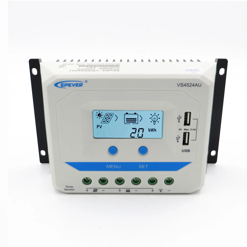 VS4524AU 45A 12 В/24 В epever Солнечный контроллер ЖК-дисплей 5VDC двойной USB выход для зарядки мобильного телефона