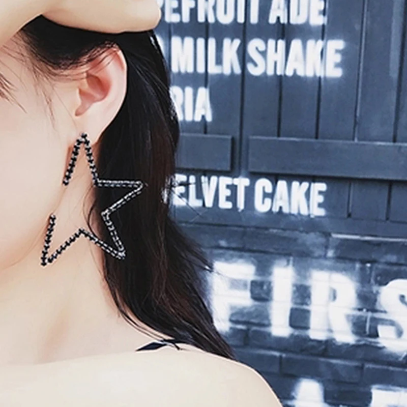 Женские серьги-гвоздики с пятиконечной звездой кристаллами | Украшения и