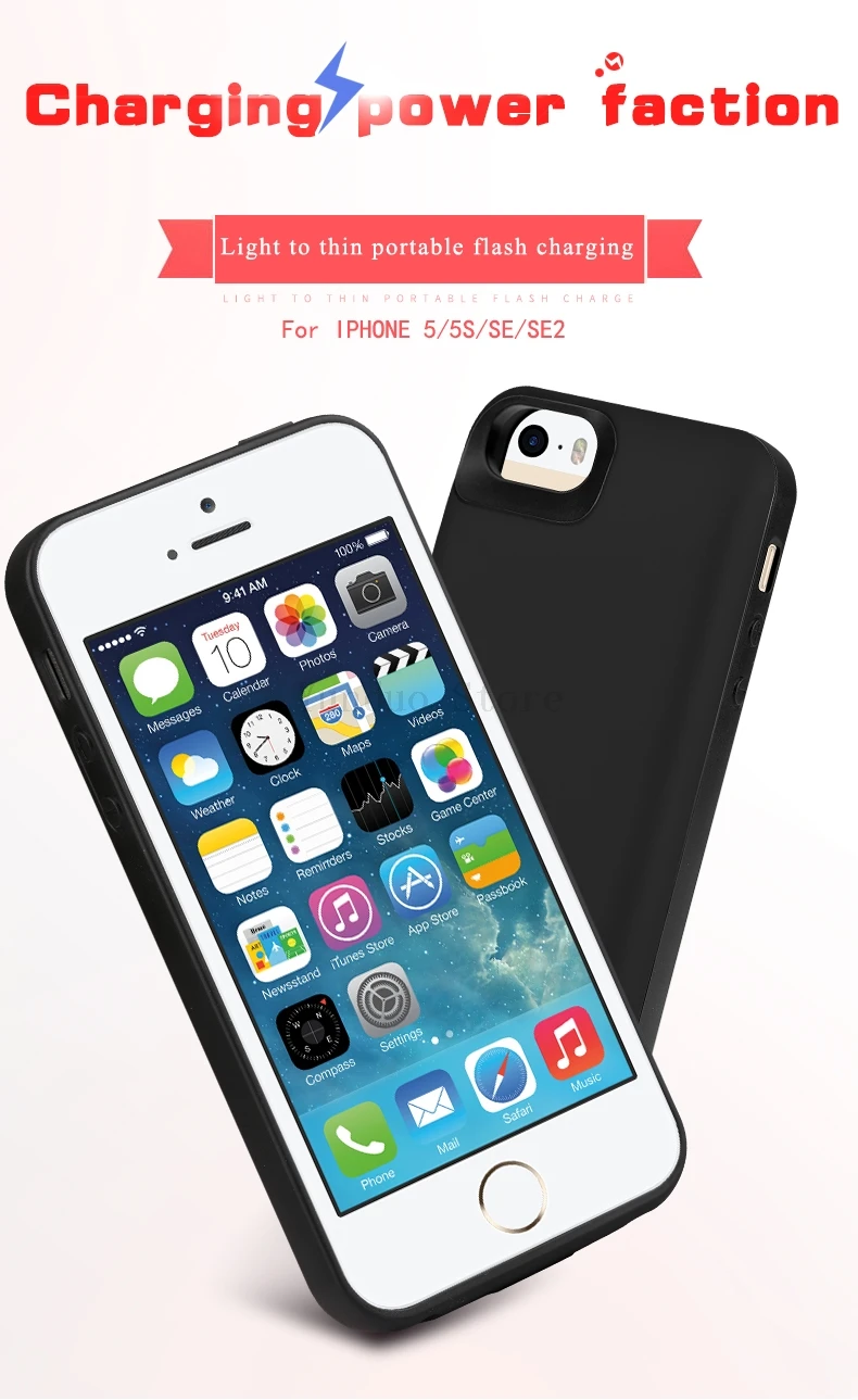 4000 мАч ударопрочный Аккумулятор Чехол для iPhone 5S, SE SE2 5G i5 i5s power pack Silm силиконовый аккумулятор зарядное устройство чехол зарядка задняя крышка