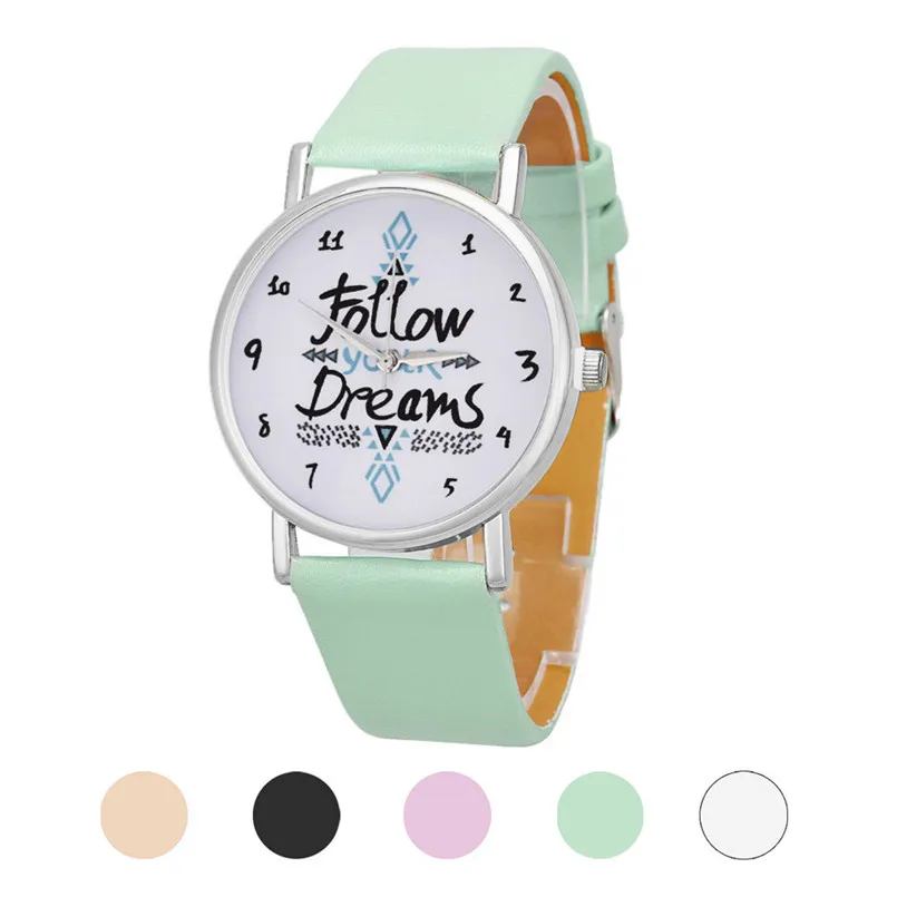 Роскошные модные женские часы с надписью Follow Dreams кожаные Белый Новый дизайн Relogios