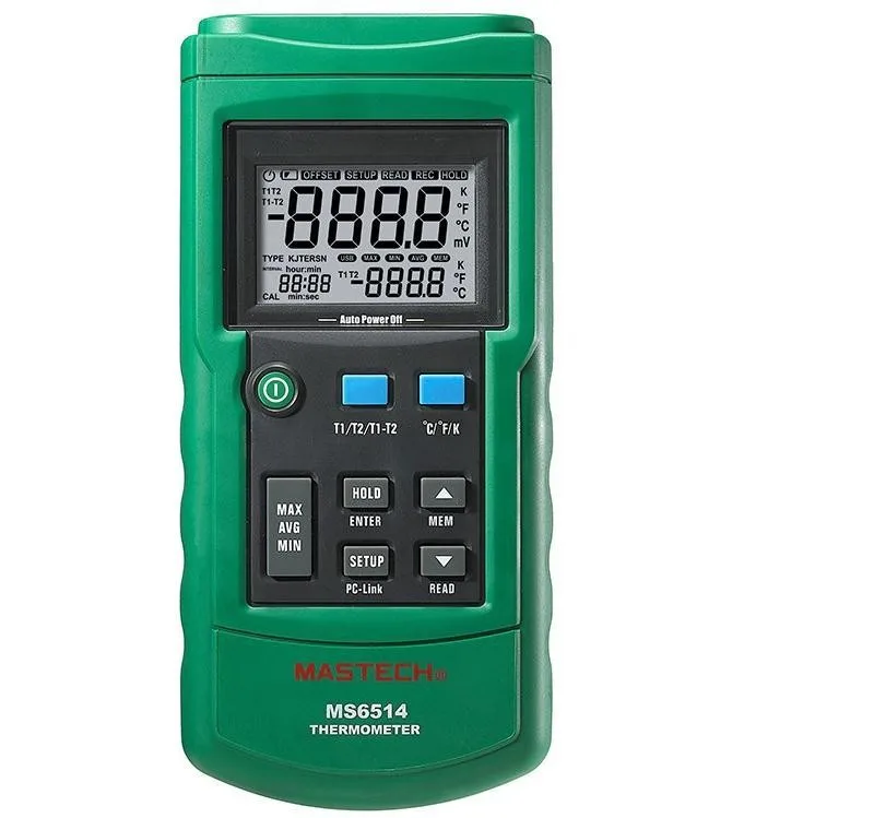 Цифровой термометр MASTECH MS6514 двухканальный с USB интерфейсом типа K|Приборы для