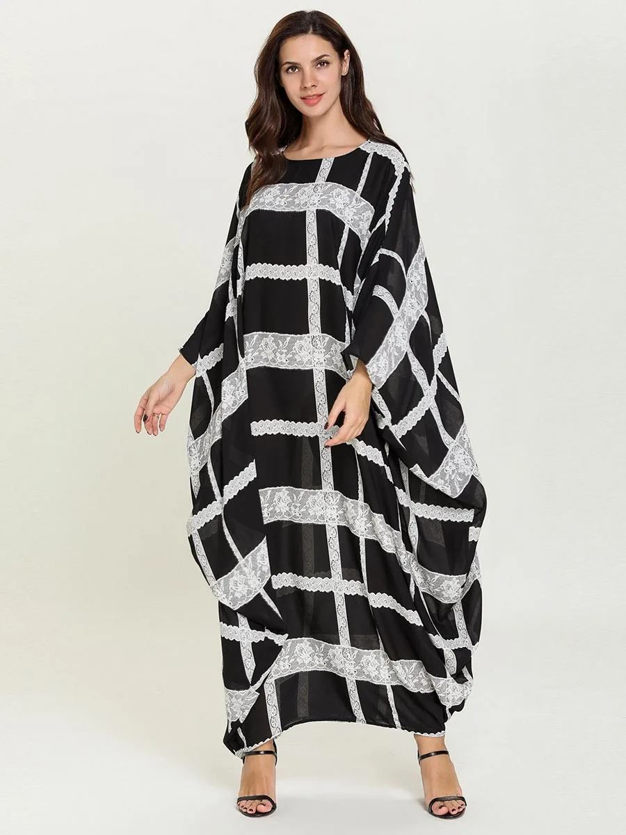 Свободное женское мусульманское абайя с рукавами летучая мышь кружевное