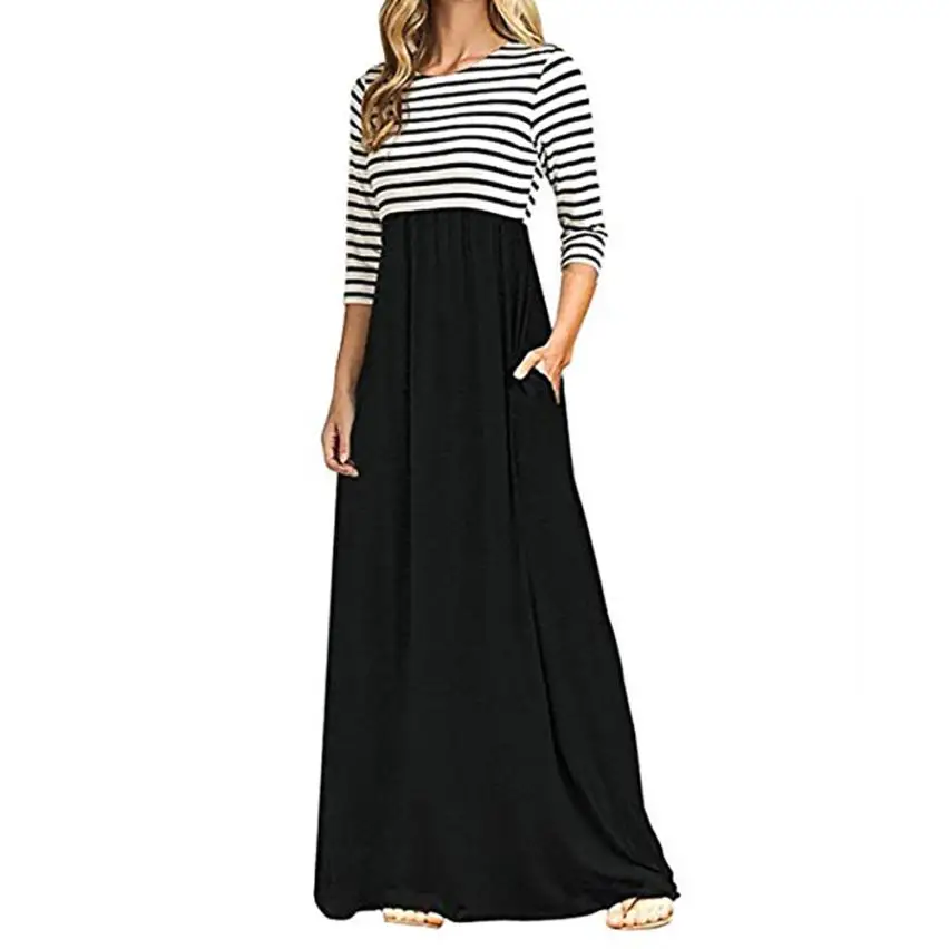Женское длинное платье в полоску с длинным рукавом и высокой талией Boho