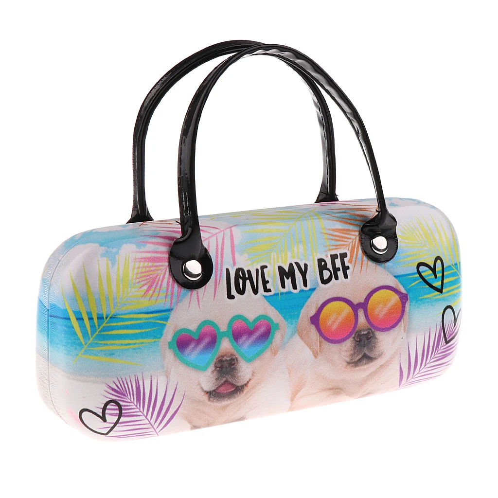 Children Cute Hard Eyeglasses Case Kids Sunglasses Box Hand Pouch for Protector Glasses Box Holder pineapple puppys print - Color: 2 puppys
