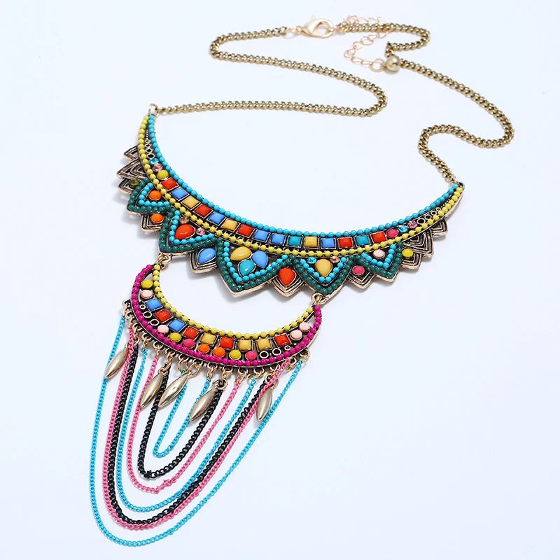 Женское винтажное ожерелье с кисточками boho mltilayer золотое покрытие Пляжное