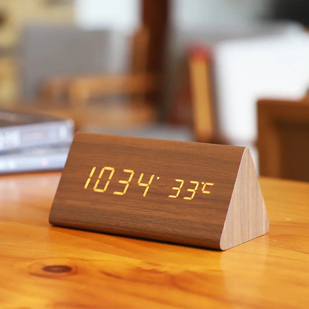 Светодиодный кубик деревянные часы цифровой будильник Голосовое управление