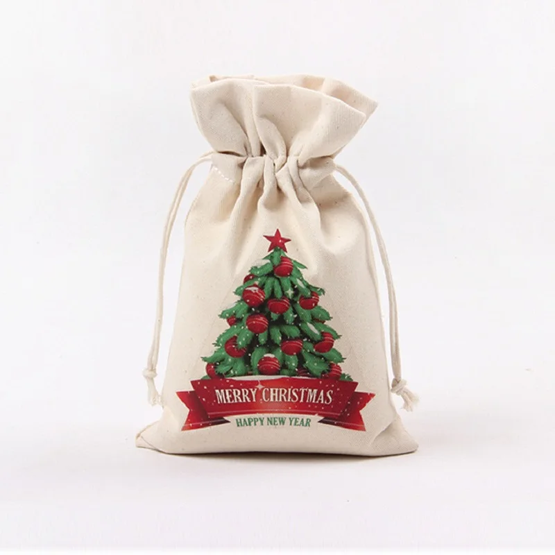 1 шт. 16*23.5 см Рождество Drawstring хлопок льняной сумка для хранения подарков Конфеты
