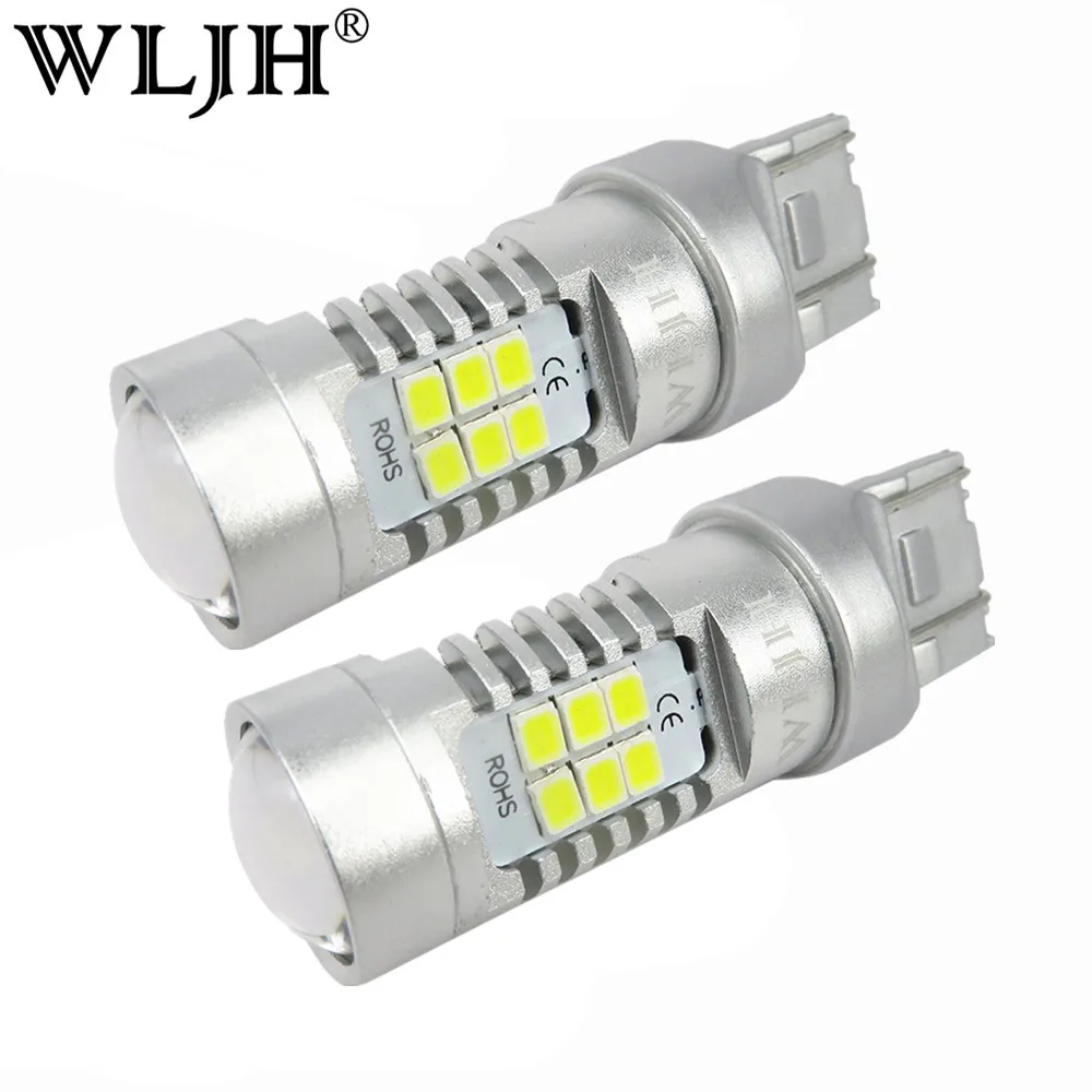 WLJH 2x T20 7443 7440 светодиодный фонарь 21 Вт 800LM 2835 SMD линзы для автомобиля DRL дневные ходовые огни стояночный задний тормозной светильник сигнальная лампа поворота