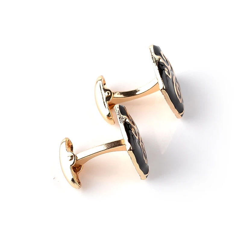 Gold Paint Plant Pattern Decorative Black Enamel Cufflinks Jewelry Mens Chrismas Gift Business Cuff Links For Gentlemen | Украшения и