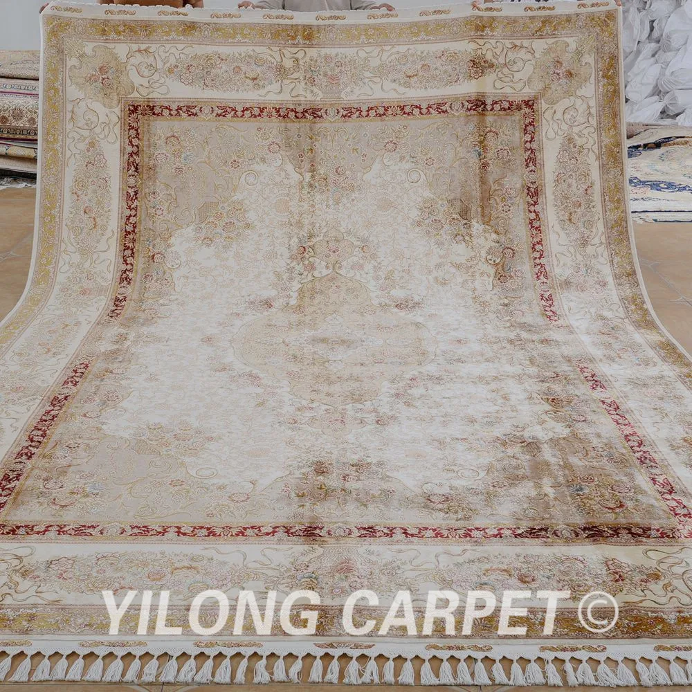 Goede Yilong 8.5 'x11. 8' Handgemaakte Zijden Rug Oosterse Grote Antieke Beige Turks Tapijt (1584)