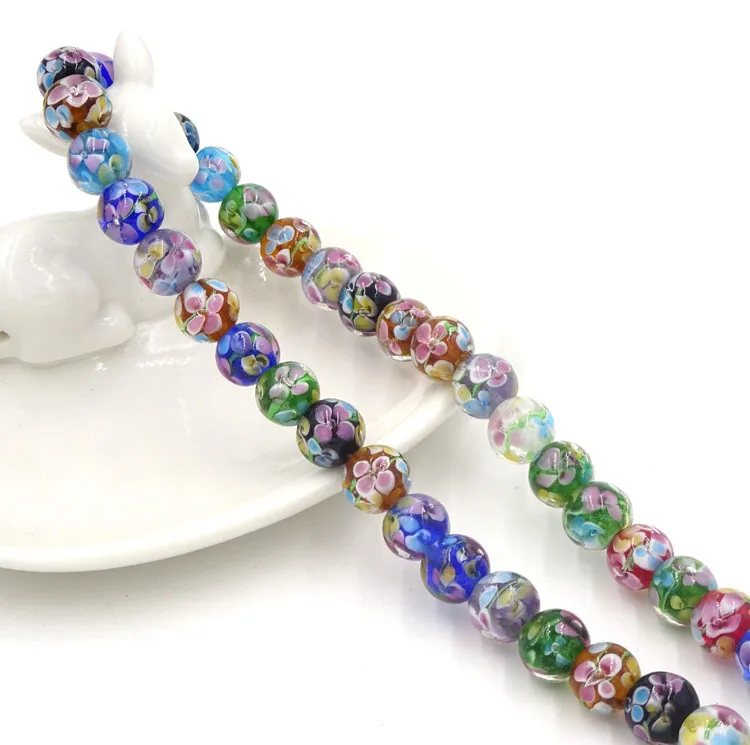 10 мм Цветные глазурованные стеклянные бусины ожерелье из бусин цветов Maken