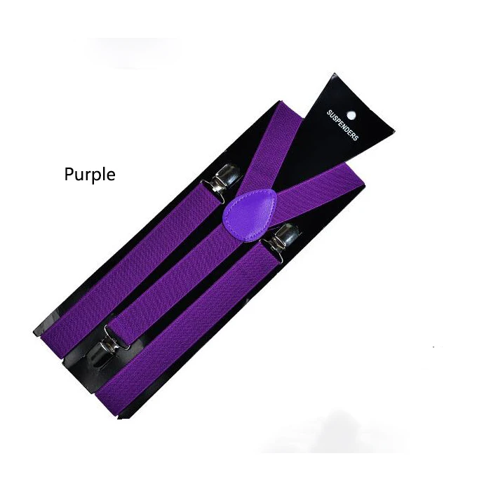 Purple Новое поступление, унисекс, для взрослых, карамельный цвет, подтяжки для женщин и мужчин, 3 зажима, подтяжки с пряжками, модный ремень, регулируемый ремень, рубашки, подтяжки - Цвет: Purple
