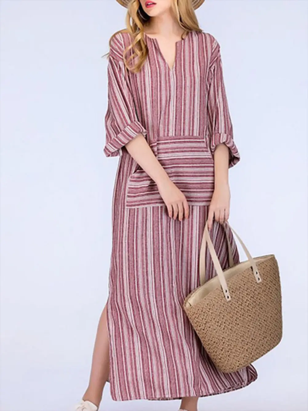 Женское платье макси в стиле бохо размера плюс с длинным рукавом повседневный