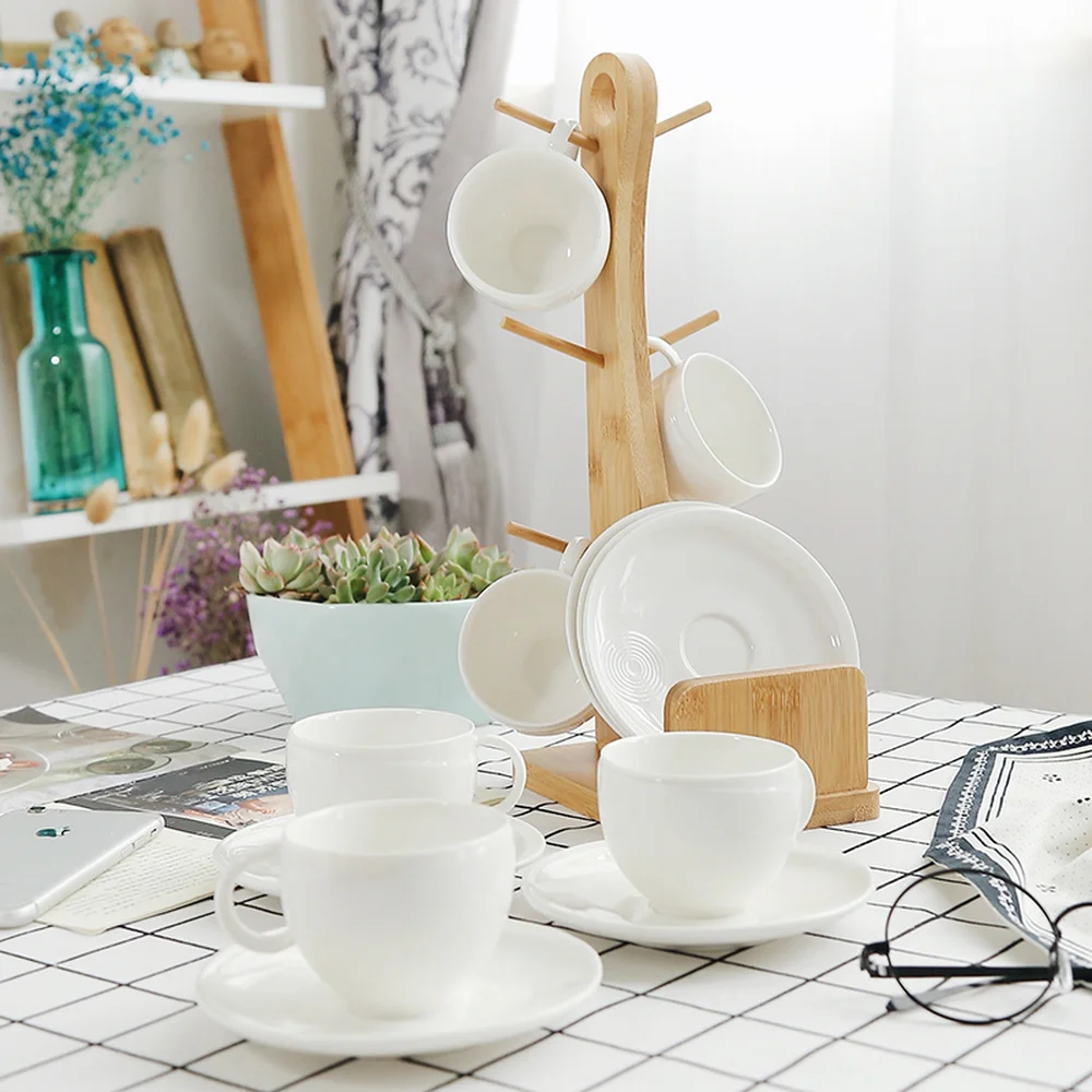 Набор керамических кофейных чашек и блюдец портативный подвесной держатель для