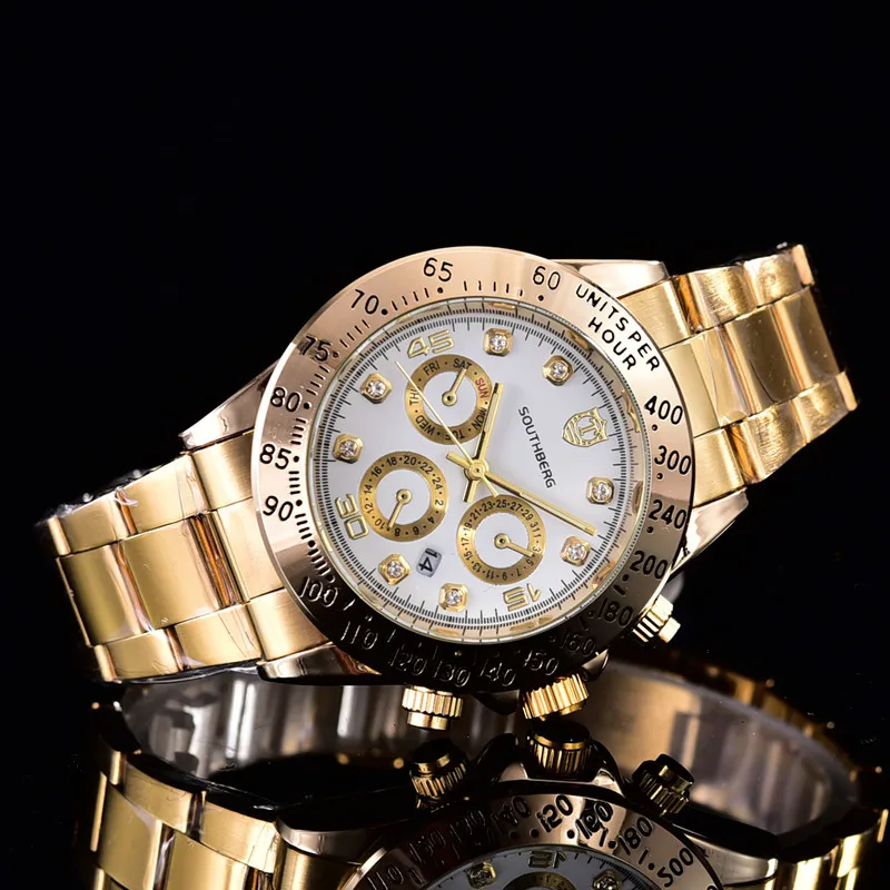 SOUTHBERG GMT Элитный бренд daytona часы Для мужчин Повседневное мужской часы Бизнес Спорт военные Нержавеющая сталь часы - Цвет: As picture