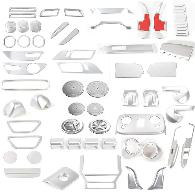 Silver kit 58pcs BAWA интерьерные молдинги для Ford Mustang UP ABS серебристо-синий приборной панели автомобиля вентиляционное отверстие крышка интерьера наклейки комплект - Название цвета: Silver kit 58pcs