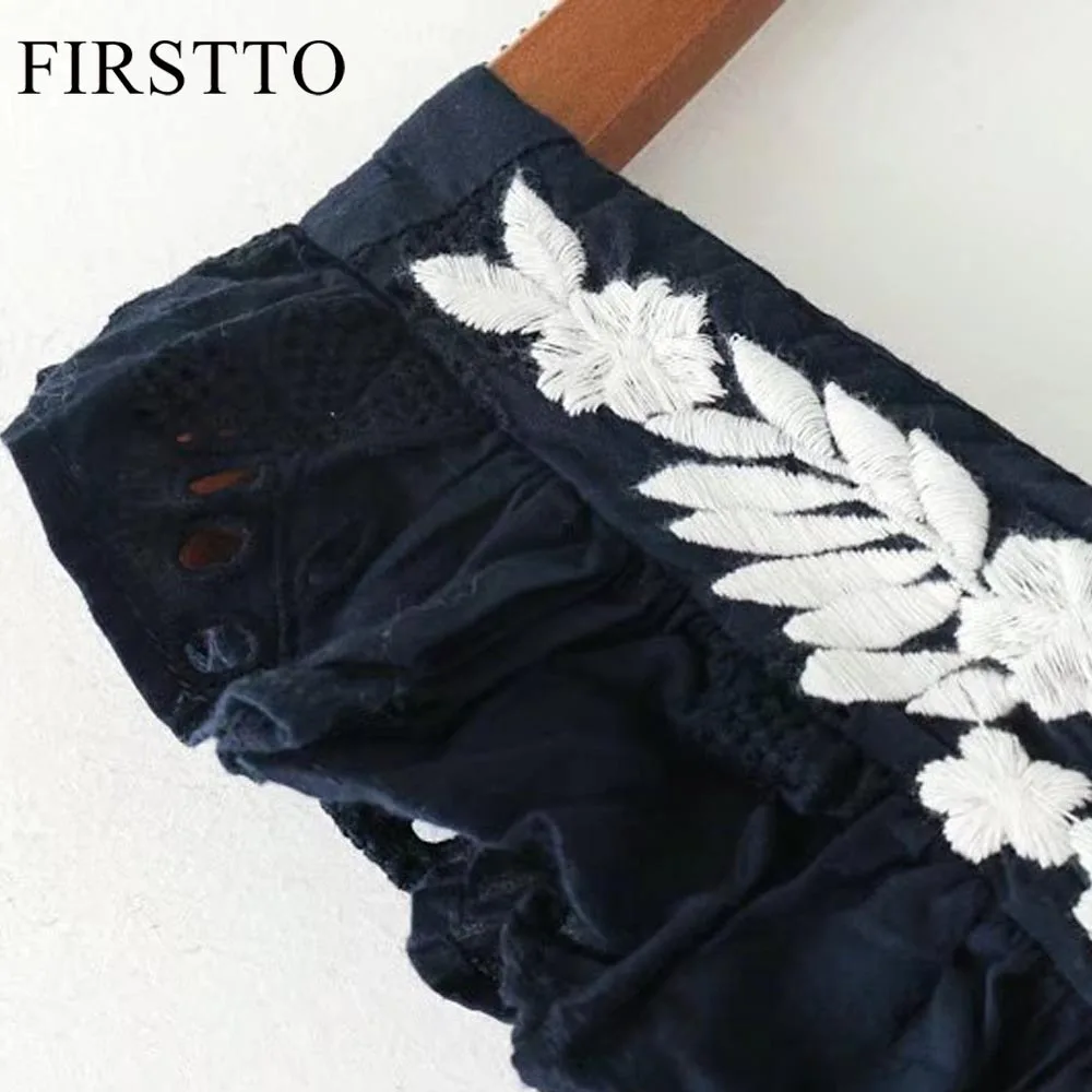 FIRSTTO Сладкий цветочный узор вышивка каскадные оборки рукава спинки сзади Кнопка