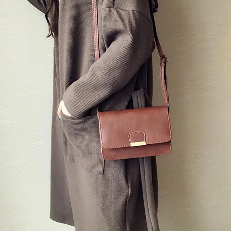 

New Fashion Women Female PU Leather Retro Casual Small Flip Square Handbags Shoulder Bag Zipper Crossbody Messenger Bags Popular
