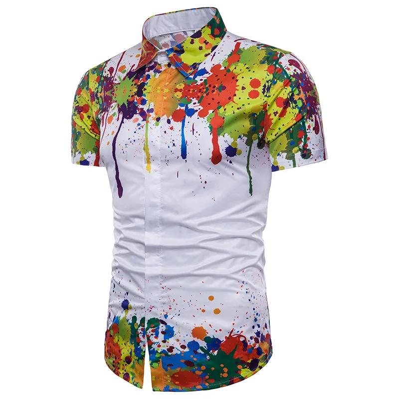 

Splash Ink Print Hawaiian Shirt Men 2021 Brand New 3D Short Sleeve Chemise Homme Summer Casual Beach Floral Shirt Camisa Hombre