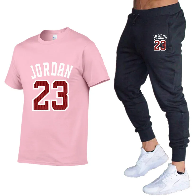 Jordan 23 летние мужские футболки+ брюки два предмета костюм качество короткий рукав Мужская Спортивная одежда Хлопок фитнес тренировки мужские наборы