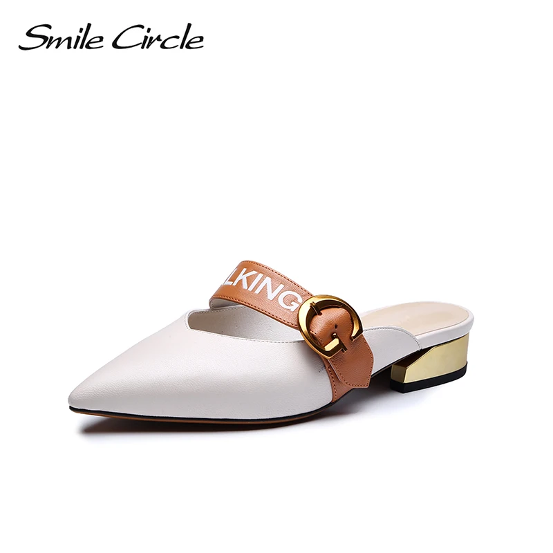 Smile Circle/Летняя обувь из натуральной кожи женские модные шлепанцы на плоской