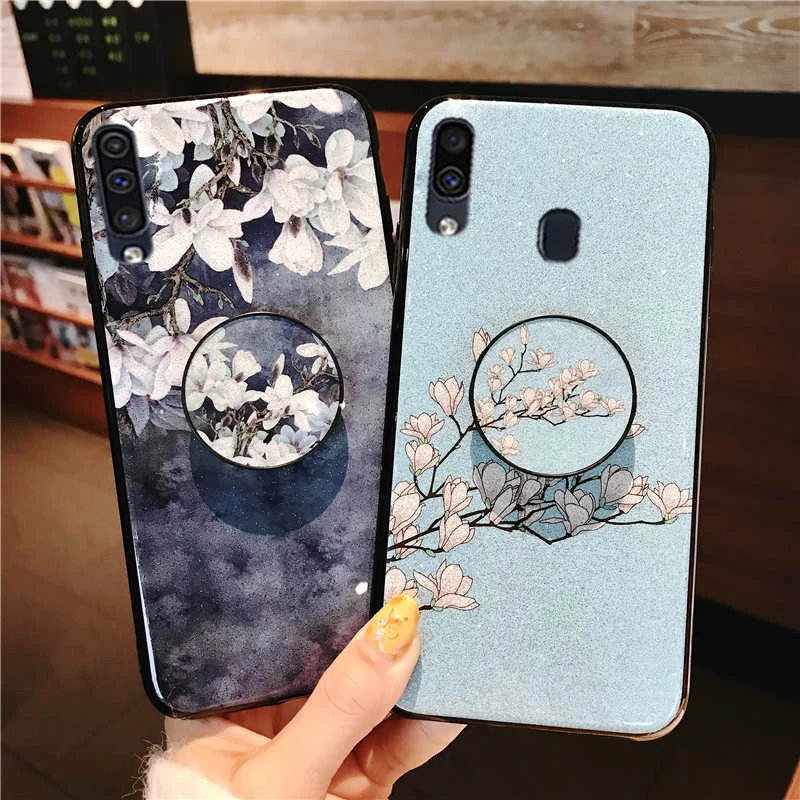 Glitter Flower Holder Case for Samsung Galaxy Note 8 9 A2 Core A6 A7 A8 A9 Plus Star 2018 A6S A8S Finger Ring Wristband Strap On.