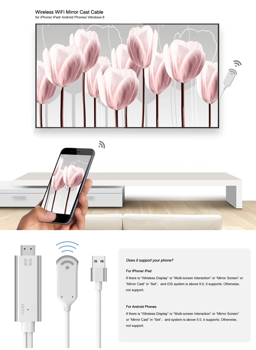 Беспроводной WiFi HDMI зеркальный кабель WiFi дисплей ключ приемник для MHL кабель для iPhone Android Windows MirrorCast Ключ адаптер