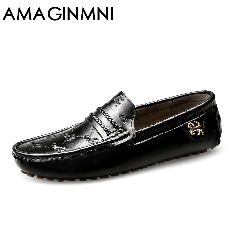 AMAGINMNI Brand Summer spring Breathable Genuine Leather Flats Loafers Men Casual shoes men Luxury Fashion Slip On Driving | Обувь