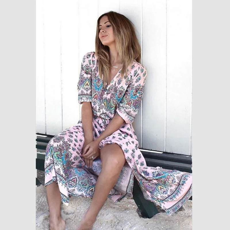 Женское платье туника с длинным рукавом большого размера|maxi dress|bohemian dressmaxi dresses long