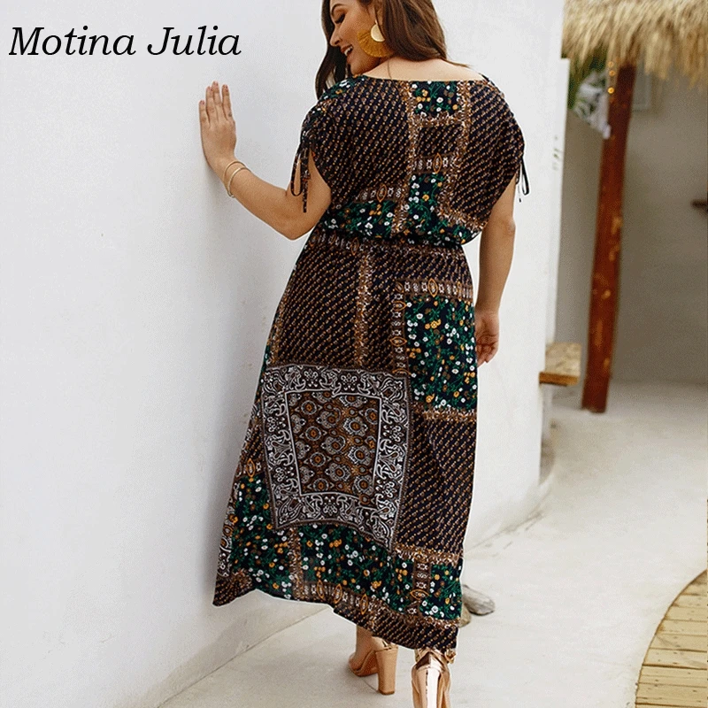 Motina Julia 2019 летнее платье с принтом для женщин большие размеры boho пляжное Женское