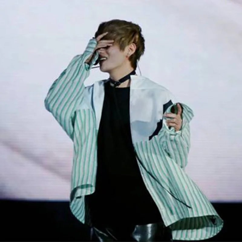 Kpop Bangtan jungkook V concert та же рубашка с длинными рукавами полосатая Толстовка kpop Одежда