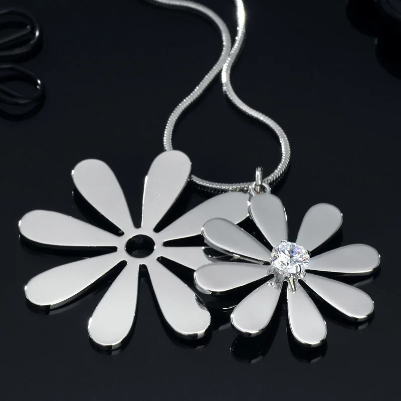 Neoglory Циркон 2 цветок ожерелья и подвески для женщин модные ювелирные изделия