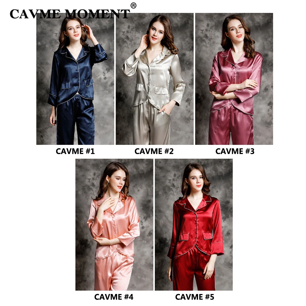 CAVME 2019 Summer Plus Size Silk Pajama Sets for Women Ladies Luxury Pyama Set 2 Pieces Full Sleeve Homeclothes Sleepwear
