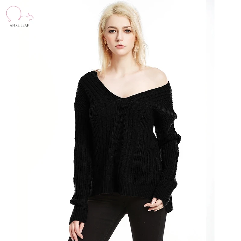 AFIRE LEAF 2018 Spring Autumn New Style Fashionable Sexy Knitted V-collar Sweaters Solid Color Loose Casual Pullovers ZJ015 | Женская