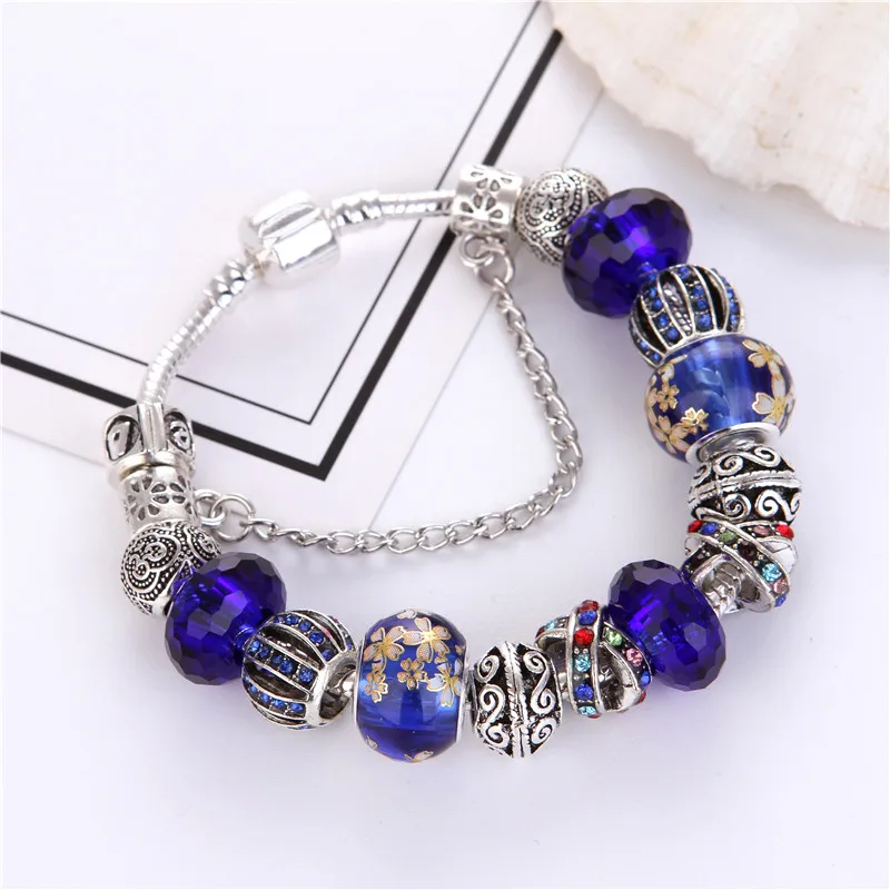 Высокое качество синий красочные хрустальные бусины очарование Благородный