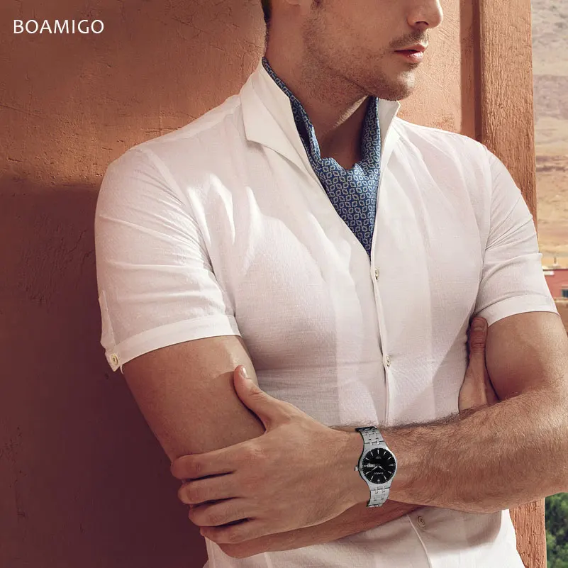 Моды для мужчин кварцевые часы серебро стали наручные платье бизнес мужчины топ