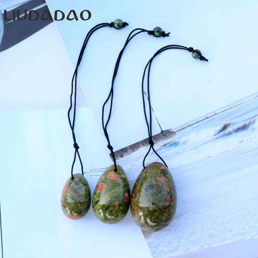 

3Pcs Set Drilled Unakite Yoni Eggs Massager With Beads Jade Stone Pelvic Floor Relax Women Muscle Exerciser Yoni Eggs Body