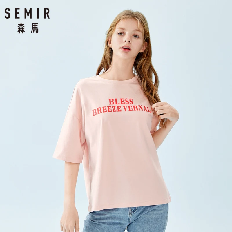 SEMIR Женская футболка из 100% хлопка с рукавом средней длины круглым вырезом принтом