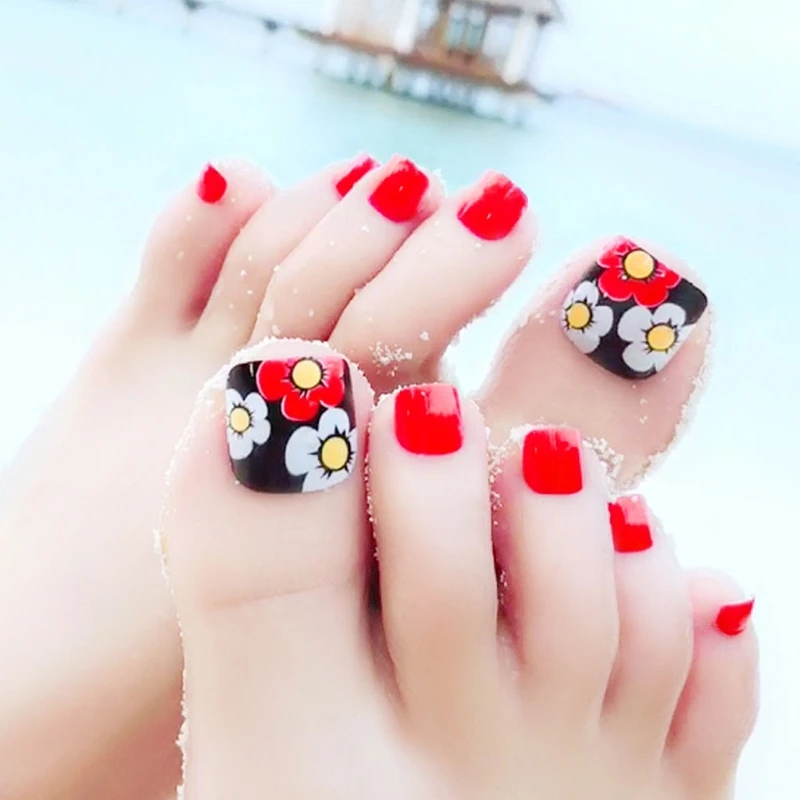 Цветочный сексуальный черный и белый красный стикер для ногтей 24 шт. накладные