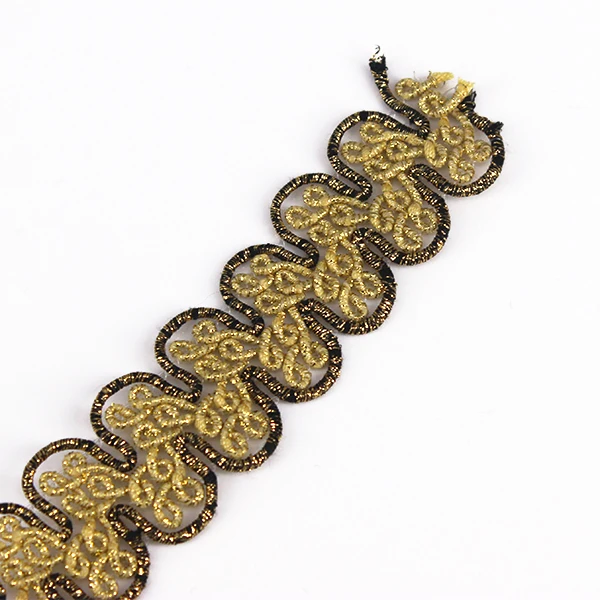 Плетеная отделка золотистая металлическая вышитая кружевная для ткани 20yd/T1261 |