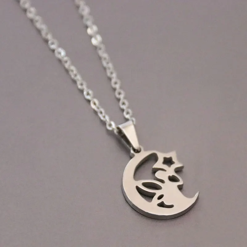 1pc Little Fairy With Star Moon Stainless Steel Necklace Fashion Figure Pendants Necklaces Women Kids Christmas Gift Jewelry | Украшения и