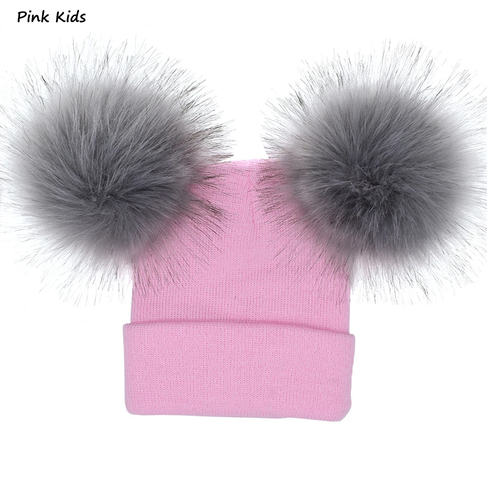 Nachakaite/одинаковые шапки-бини для мамы и ребенка; комплект из 2 предметов; зимняя теплая вязаная шапка для женщин и детей; шапки с меховым помпоном и помпоном