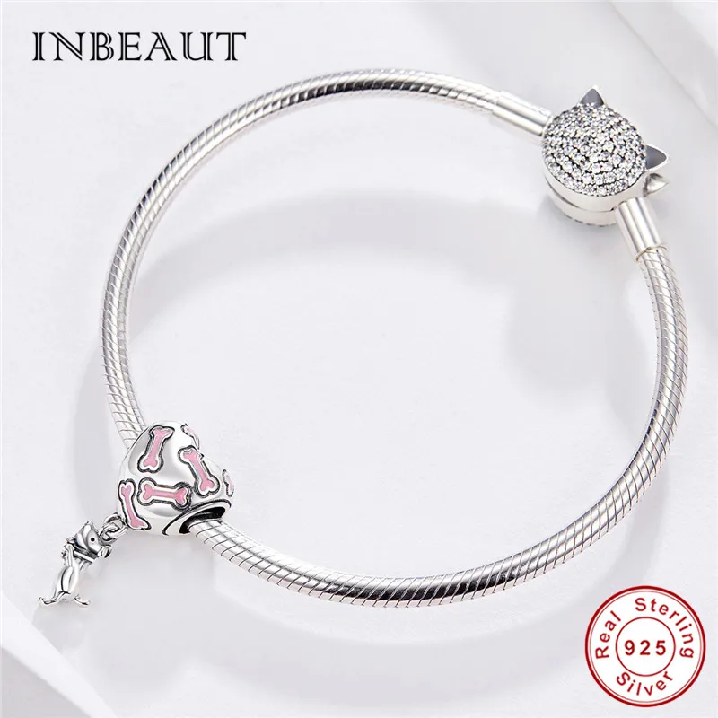 INBEAUT 100% реальная фотография серебра милая собака розовый любимый кость сердце