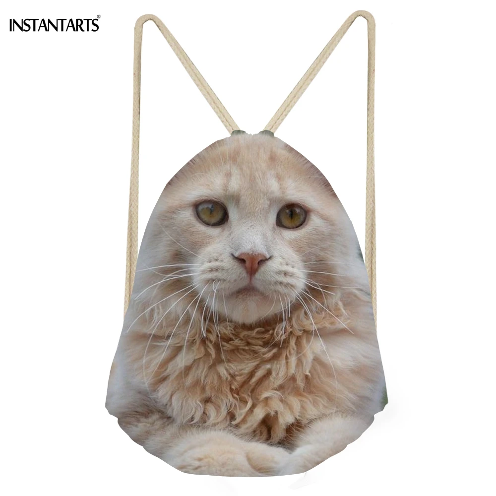 INSTANTARTS милые 3D кошка/котенок Мейн Для женщин мешки с Кулиской в мягкой обложке для